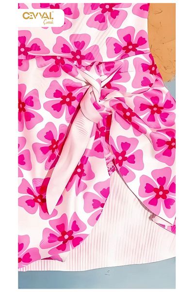 Elayza Girl's Flower Patterned Swimwear Dress with Valones Skirts