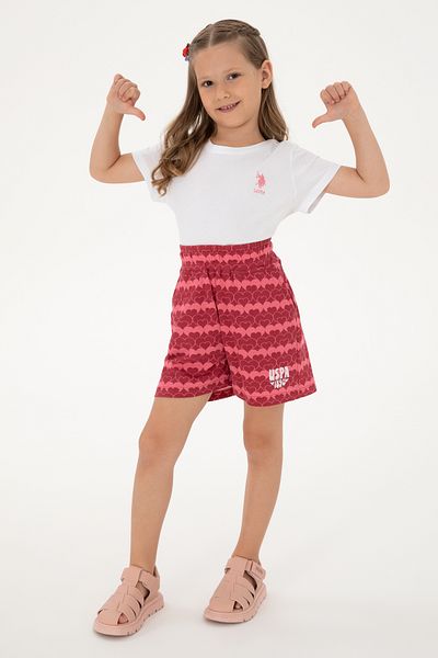 U.S. Polo Assn. Girl's Cherry Heart Pattern Printed Knitted Shorts 50306302-Vr223