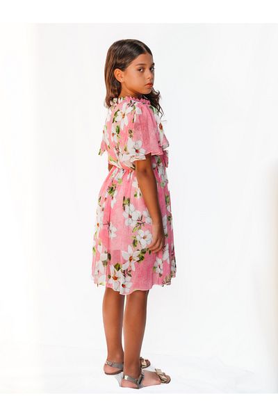SheShe Pink Floral Pattern Chiffon Girl Dress