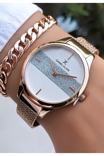 Daniel Klein Brand Jewelled Steel Cord Ladies Watch Bracelet