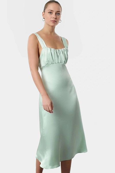 PayBuy Stylish Satin Midi Dress Square Collar Bodycon Cutout High Quality Comfortable Wear Professional Look