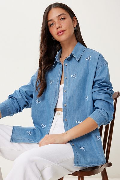 Lovelyİstanbul Cămașă Modal Broderie Broderie LDD0110 ALBASTRU