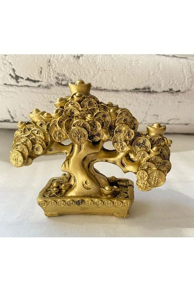 BLA BLA FOAM Feng Shui Statue Money Tree, Prosperity with Chinese Coins and Nuggets - 11cm