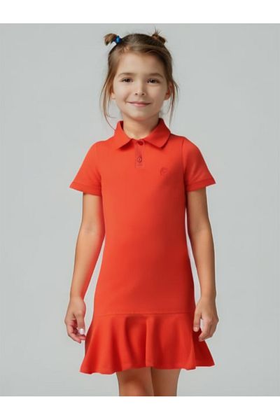 minojoy Girl's Polo Collar Cotton Dress - Leon Coral