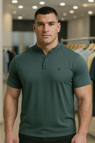 Maccali Men's Plus Size Basic Polo Neck Green T-Shirt