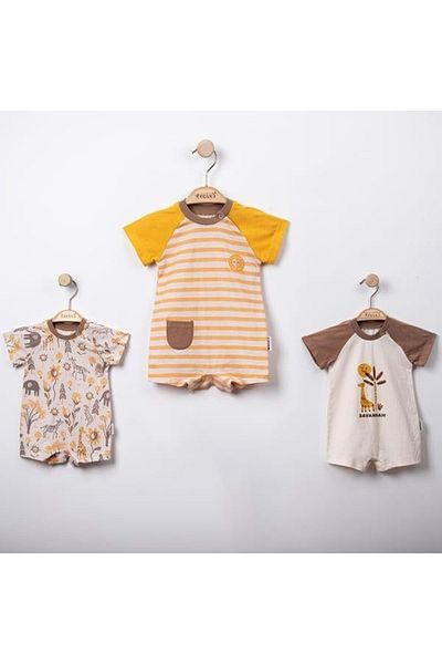 Necix's Wild Short Sleeve Triple Short Jumpsuit Set Yellow