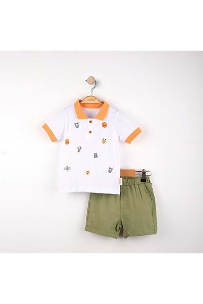 Necix's Animal Embroidered Lacoste T-Shirt Shorts Set Orange