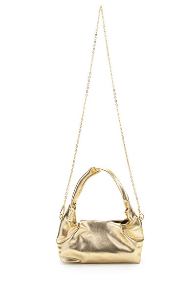 Melos Butik Kadın Gold Altın Sarı Çift Düğümlü Deri Zincir Askılı Mini El Ve Omuz Çantası