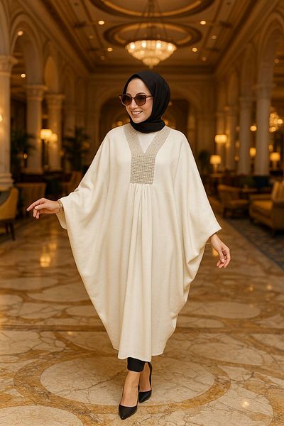 Neva Style Tunica Hijab Ecru cu maneca liliac 8654e