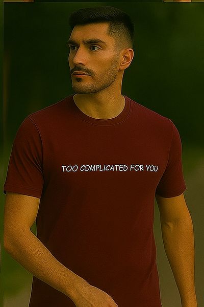Maccali Men's Cotton Lettered Short Sleeve Loose Red Basic T-Shirt