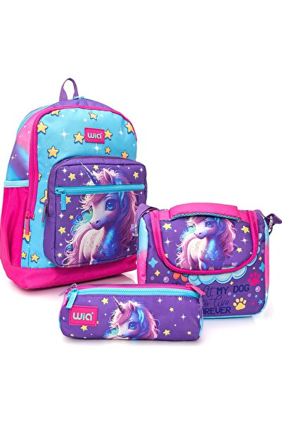 Wia Girl's Unicorn Patterned 3-Piece School Bag Set Sw-019