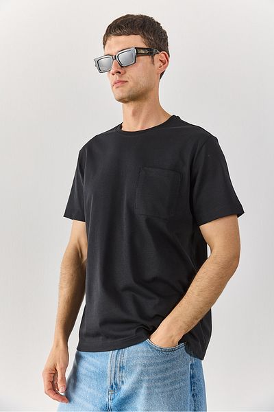 VENA Μπλουζάκι Crew Neck με λεπτομέρεια τσέπης - ΜΑΥΡΟ