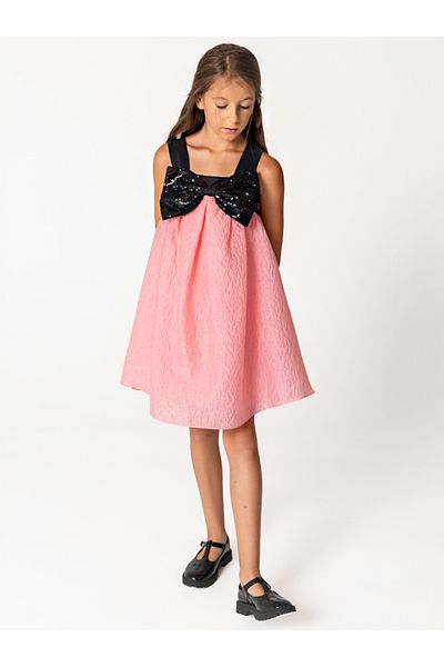 SheShe Rochie de fetiță jacquard roz cu fundă cu paiete