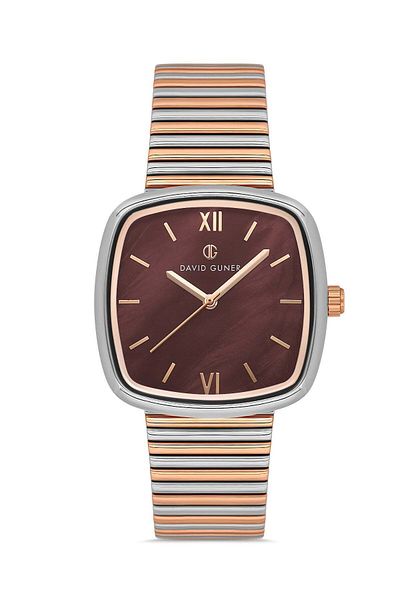 DAVID GUNER Rose White Finish Coffee Color Dial Women's Wrist Watch