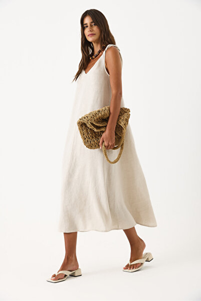 VENA Twist Strap Linen Dress - Cream