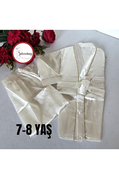 Gelincimherşey Krem Saten Kuşaklı Sünnet Düğünü Pijaması