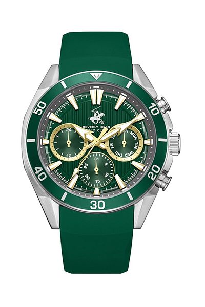 Beverly Hills Polo Club BEVERLY HILLS POLO CLUB BP3730X.375 Men Multi Function Display Watch & Silicone Strap Dark Green