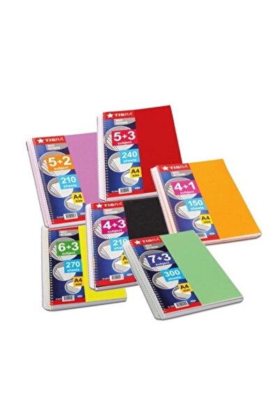 Tigra Neda 6+2 Seperatörlü Defter 5 Kareli 2 Çizgili 240 Yaprak Muhtelif Renkler