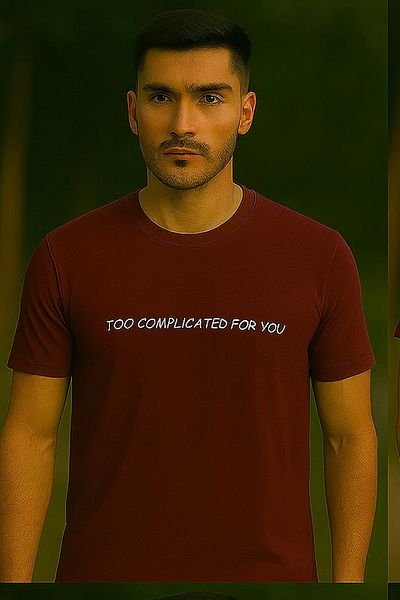 Maccali Men's Cotton Lettered Short Sleeve Loose Red Basic T-Shirt