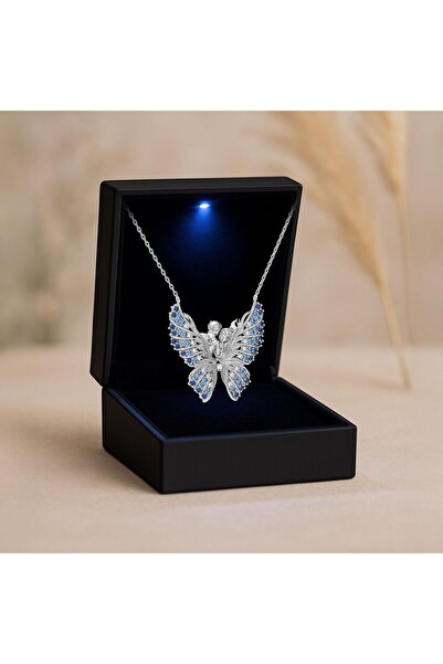 İNDİGO TAKI Işıklı Kutuda Kelebeğin Rüyası Aqua Geçişli Gümüş Kolye