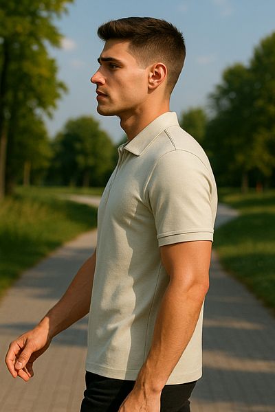 Maccali Men's Short Sleeve Zippered Basic Stone Polo Neck T-Shirt