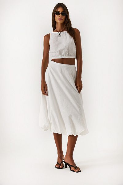 VENA Embroidered Balloon Form Blouse - White