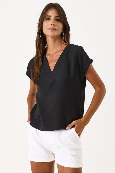 VENA V-Neck Blouse(Cupro) - Black