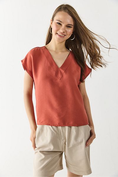 VENA V-Neck Blouse(Cupro) - Tile