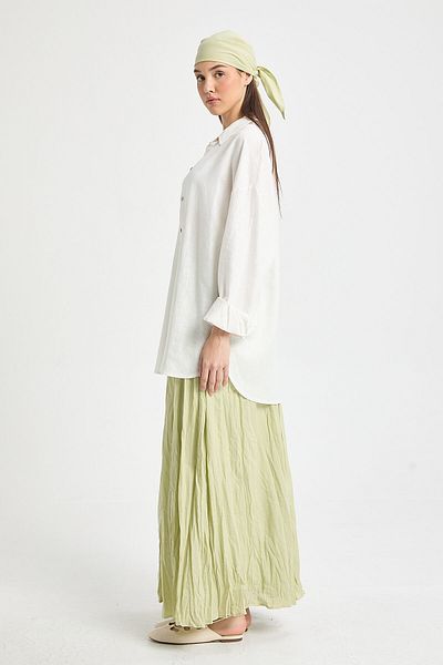 minaaise Women's Çağla Voile Fabric Wrinkled Long Lined Skirt 29062