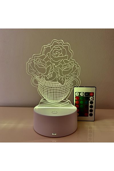 ILUMISHOP 3D LED Night Light, Flowers, 16 Colors with Remote Control, USB Power or 3 AA Batteries