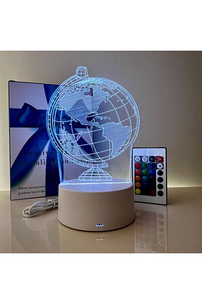 ILUMISHOP Lampa De Veghe 3d Led, Globul Pamantesc, 16 Culori, Cu Telecomanda