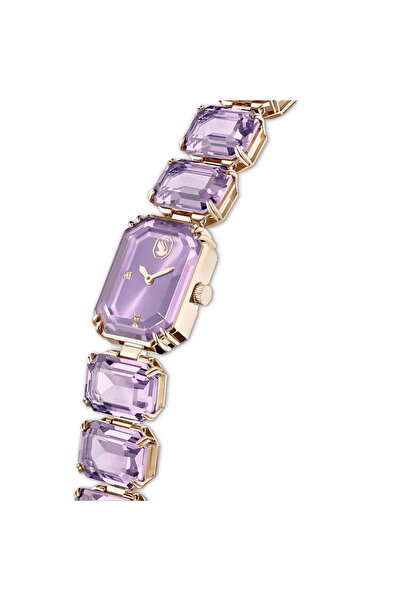 Swarovski Saat, Sekizgen Kesimli Bileklik, Mor, Şampanya Altın Rengi Yüzey