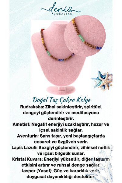 Deniz Doğal Taş Rudraksha'lı Doğaltaş Çakra Kolye - Ametist, Aventurin, Lapis...