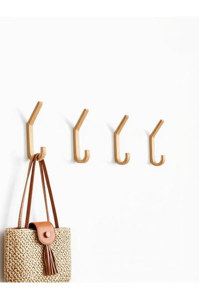 merbiles Ahşap 4 lü Set Kanca Askılık Modern İskandinav Stili Duvara Monte Portmanto Askı Naturel