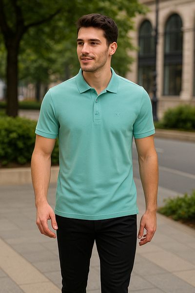 Maccali Ανδρικό μπλουζάκι με κοντό μανίκι Basic Mint Polo γιακά