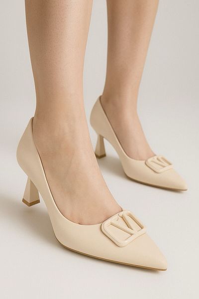 hadigiy Pantofi cu toc stiletto, cu cataramă în V, cu detaliu nud, eleganti