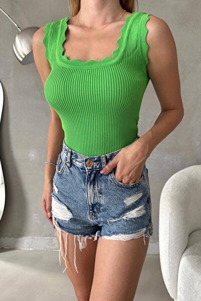 lovebox Women's Summer Fit Sleeveless Knitwear Green Blouse 0304