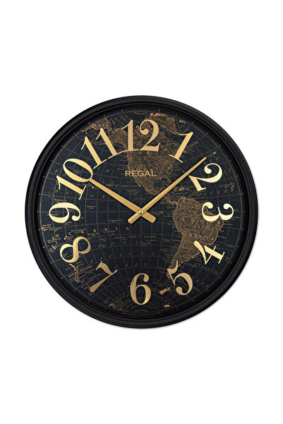 Regal Büyük Boy Metal 50 Cm Dünya Haritalı Antik Duvar Saati