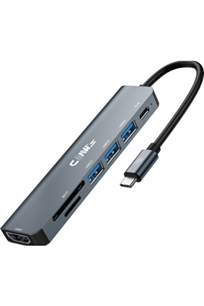 Genel Markalar Claw's CHUB007-P 7in1 Windows & Mac 100w Hızlı Şarj - Type-C to 4K HDMI 7in1 Çevirici HUB