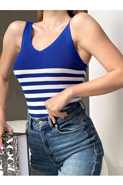 lovebox Жіноча еластична трикотажна тканина в смужку з бретельками Basic блуза 0305