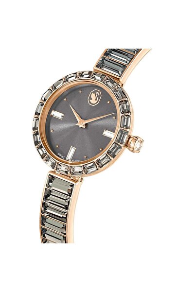 Swarovski Matrix Bangle Saat, Isviçre Üretimi, Kristal Bileklik, Gri, Pembe Altın Rengi Yüzey