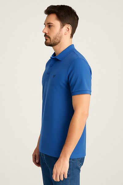 Maccali Men's Slim Fit Short Sleeve Basic Blue Polo Neck T-Shirt