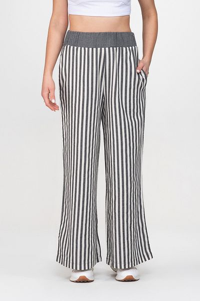 Bold & Young Bold and Young Elastic Waist Striped Yarn-Dyed Loose Palazzo Cotton Pants