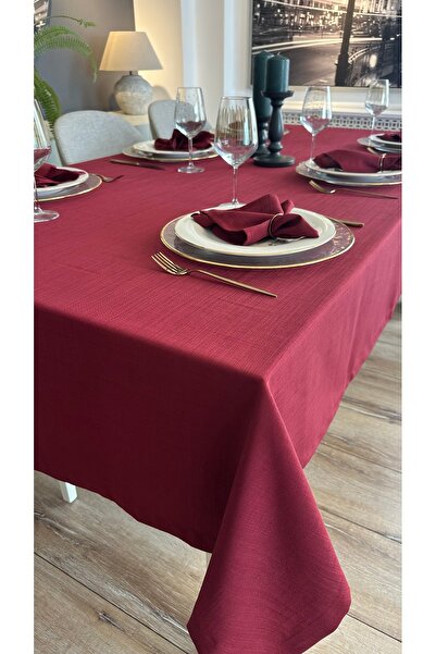 Decamor home Linen Textured Wine Red Tablecloth (Napkin Not Included)