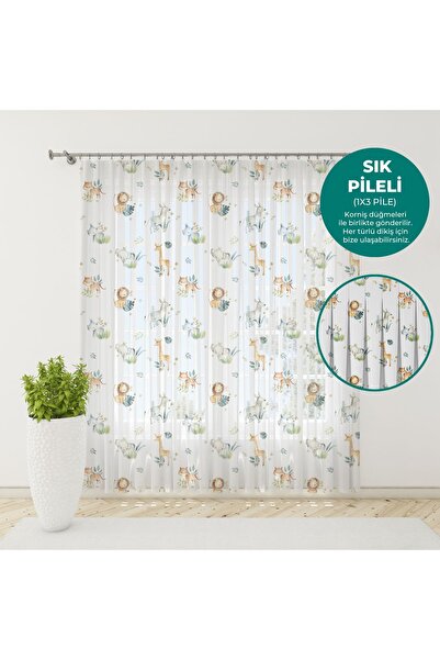 Bebemotto Safari Baskılı, Tül Perde, Çocuk Odası, Bebek Odası Tül Perde