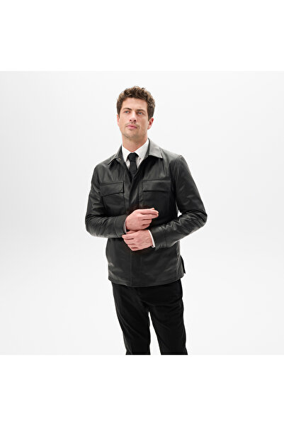 Desa Erkek Siyah Gömlek Yaka Deri Ceket