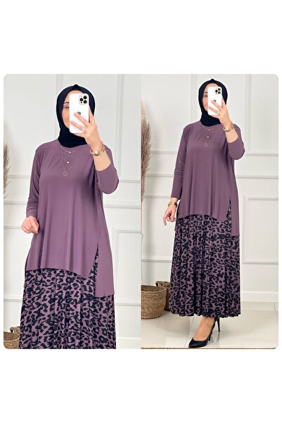 NİSUM MODA Leopard Patterned Sandy Skirt Suit