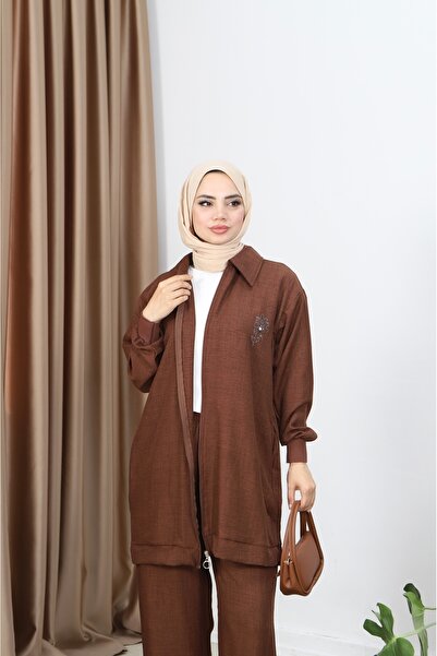 NİSUM MODA Zippered Linen Blend Suit
