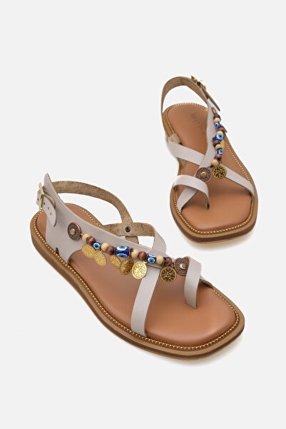 Yılmaz Exclusive - صندل بودروم نسائي من الجلد الطبيعي باللون البيج