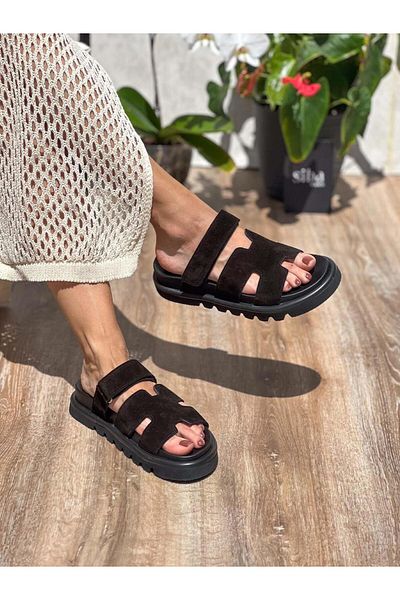 SİBA SHOES شبشب نسائي من الجلد الطبيعي من EOS مع تفاصيل فيلكرو